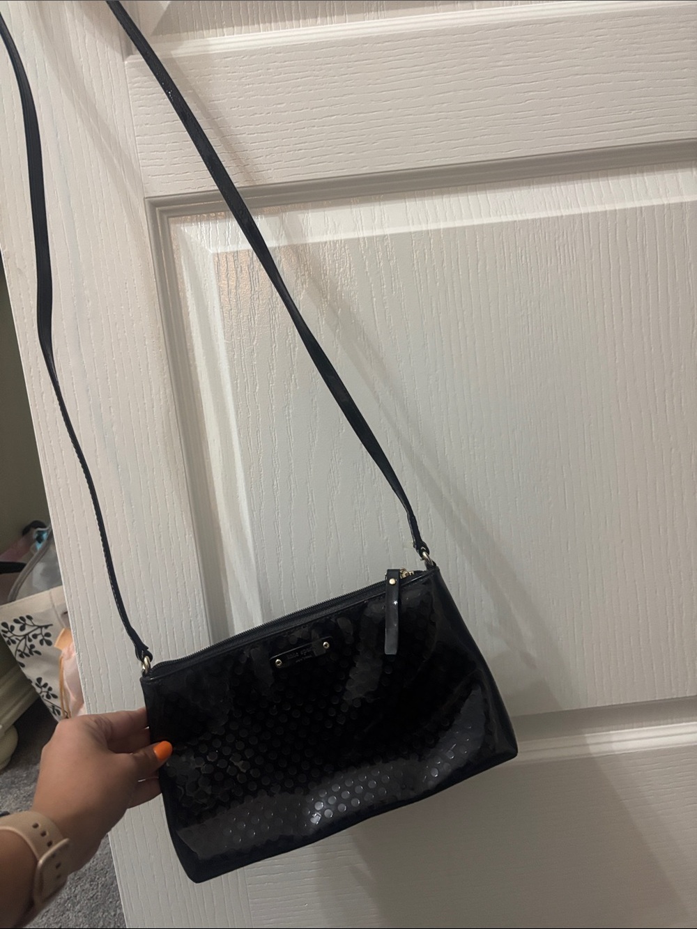 kate spade Black Patent Dot-Texture Crossbody Bag
